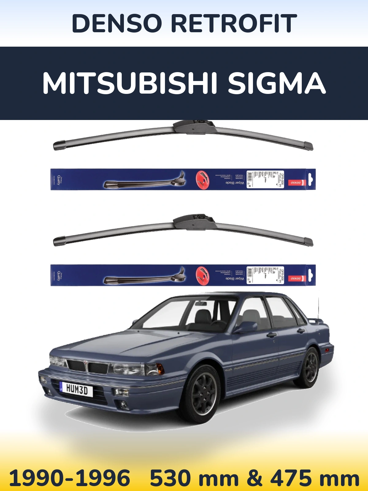 Komplet przednich wycieraczek Denso Retrofit 530 & 475 mm do Mitsubishi Sigma 1990-1996