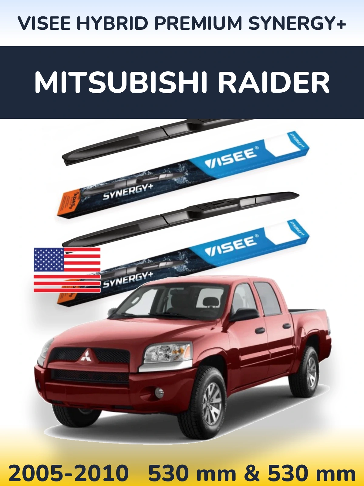 Комплект передніх щіток VISEE HYBRID PREMIUM SYNERGY+ 530 & 530 мм для Mitsubishi Raider 2005-2010