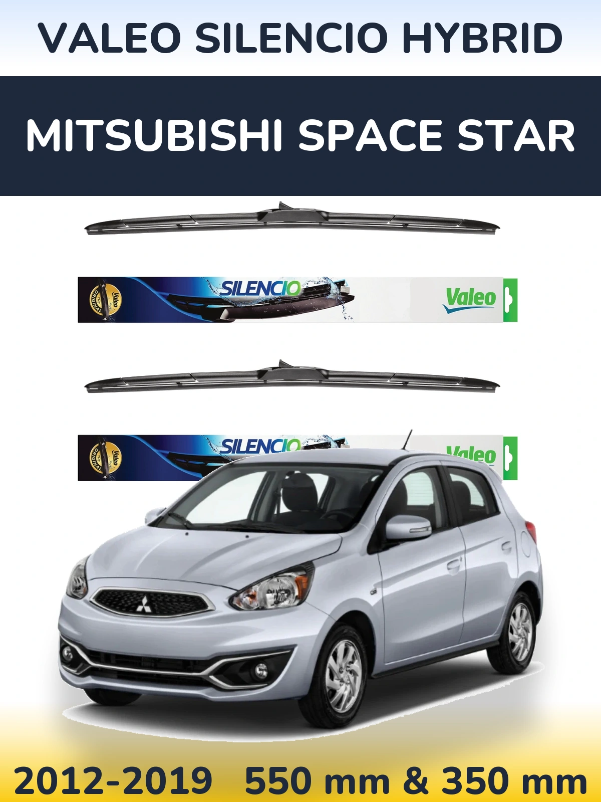 Front wiper blade set Valeo Silencio Hybrid 550 & 350 mm for Mitsubishi Space Star 2012-2019