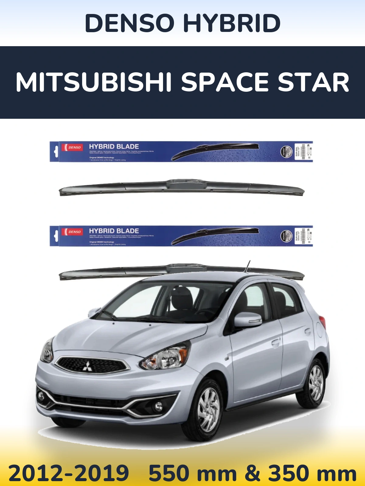 Front wiper blade set Denso Hybrid 550 & 350 mm for Mitsubishi Space Star 2012-2019