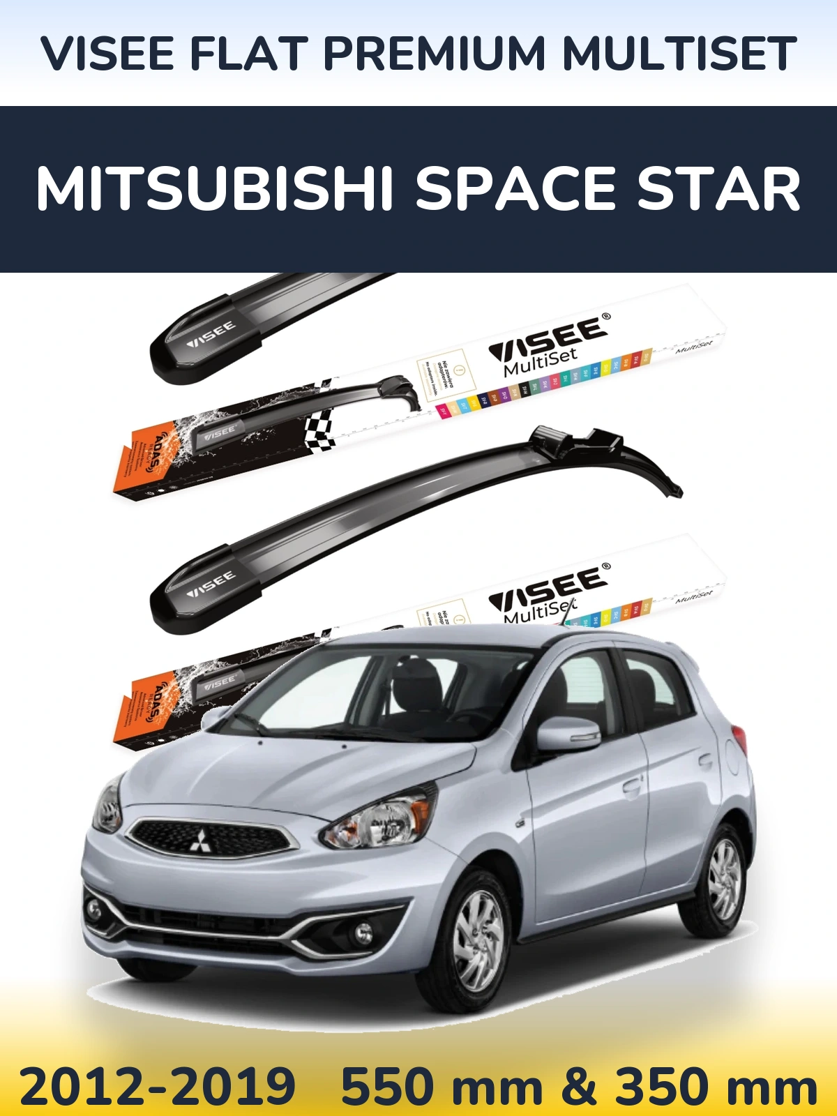 Komplet przednich wycieraczek VISEE FLAT PREMIUM MultiSet 550 & 350 mm do Mitsubishi Space Star 2012-2019