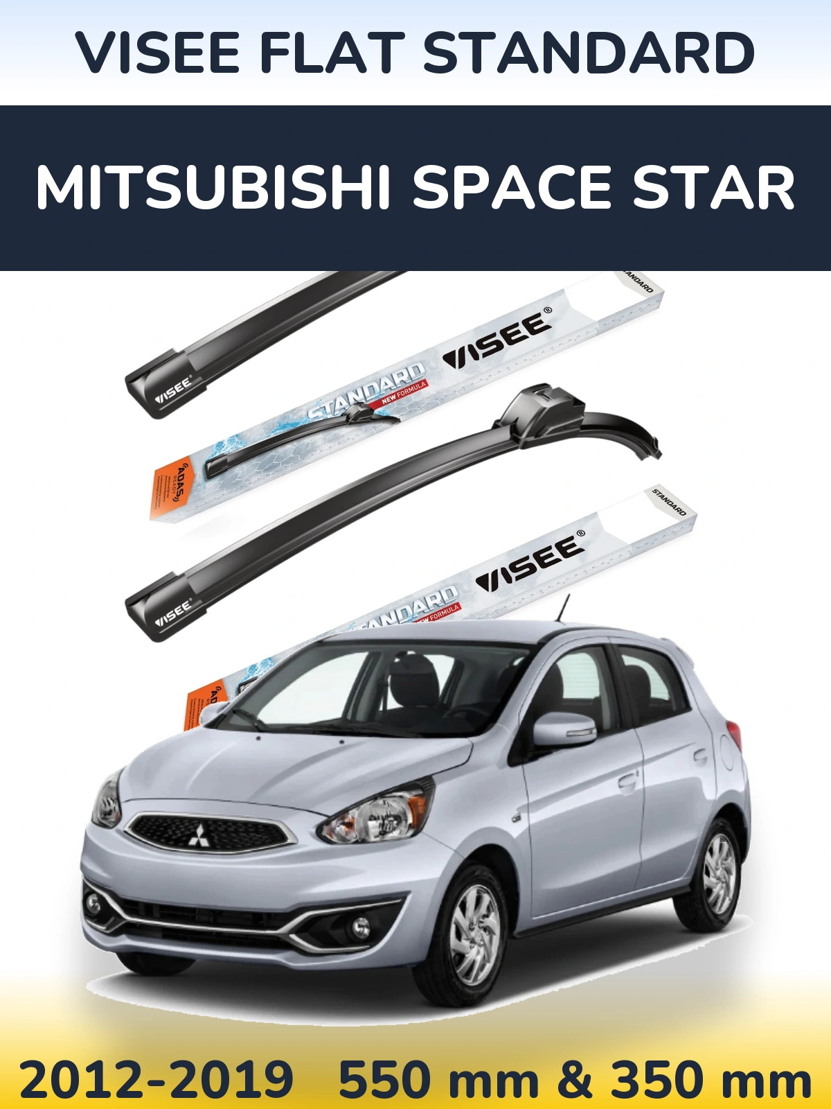 Комплект передніх щіток VISEE FLAT STANDARD 550 & 350 мм для Mitsubishi Space Star 2012-2019