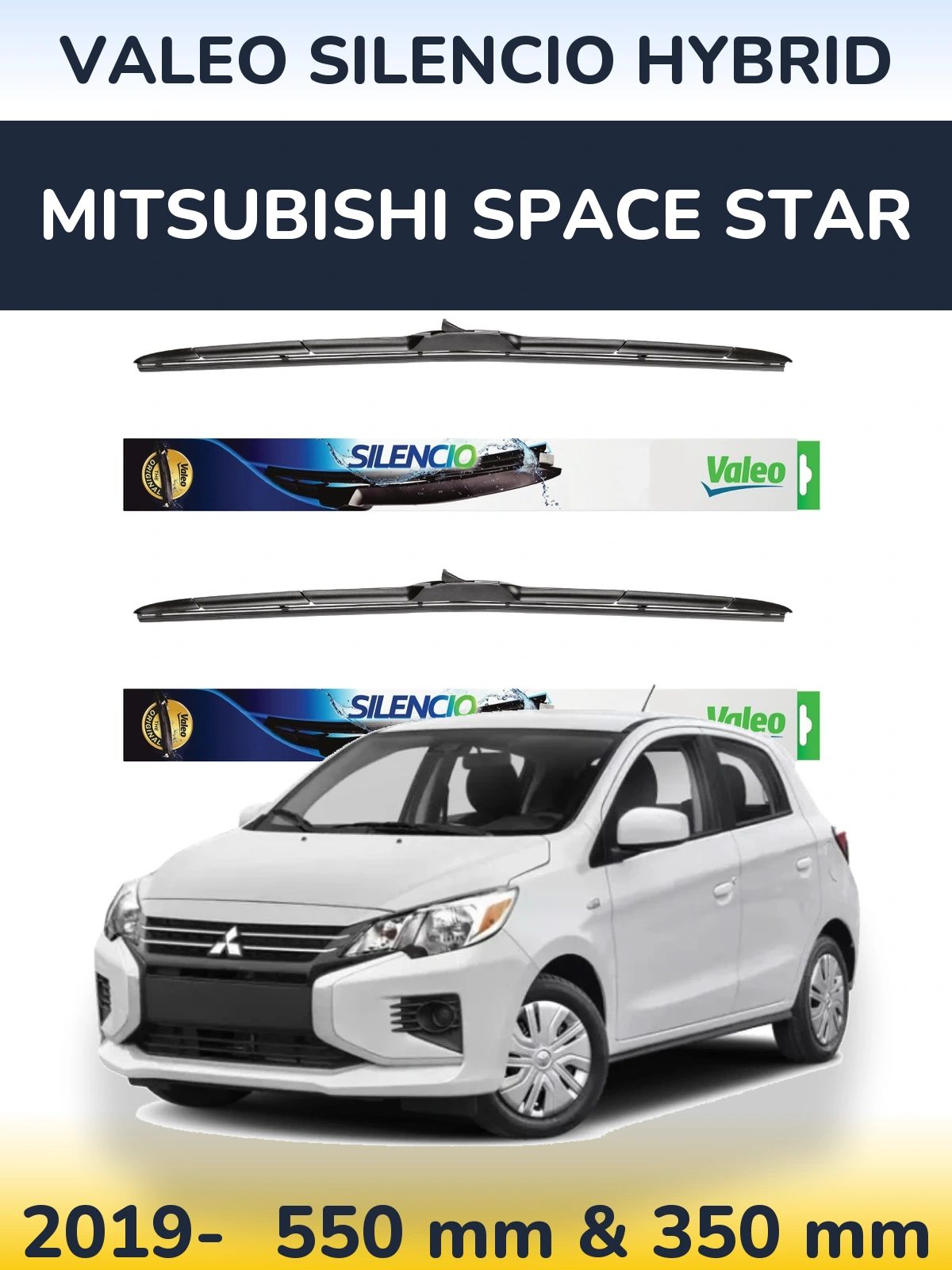 Komplet przednich wycieraczek Valeo Silencio Hybrid 550 & 350 mm do Mitsubishi Space Star 2019-2026