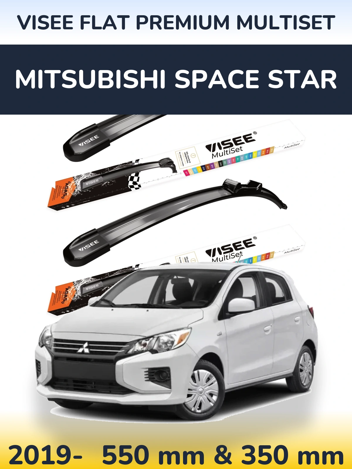 Komplet przednich wycieraczek VISEE FLAT PREMIUM MultiSet 550 & 350 mm do Mitsubishi Space Star 2019-2026