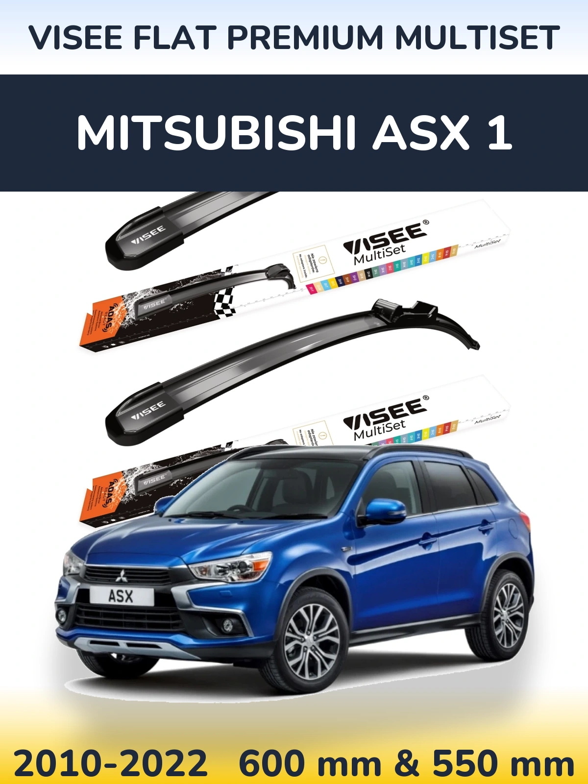 Komplet przednich wycieraczek VISEE FLAT PREMIUM MultiSet 600 & 550 mm do Mitsubishi ASX 1 2010-2022