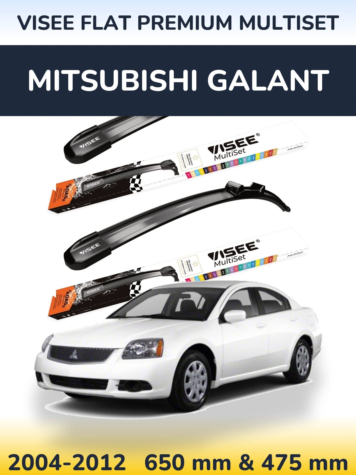 Komplet przednich wycieraczek VISEE FLAT PREMIUM MultiSet 650 & 475 mm do Mitsubishi Galant 2004-2012