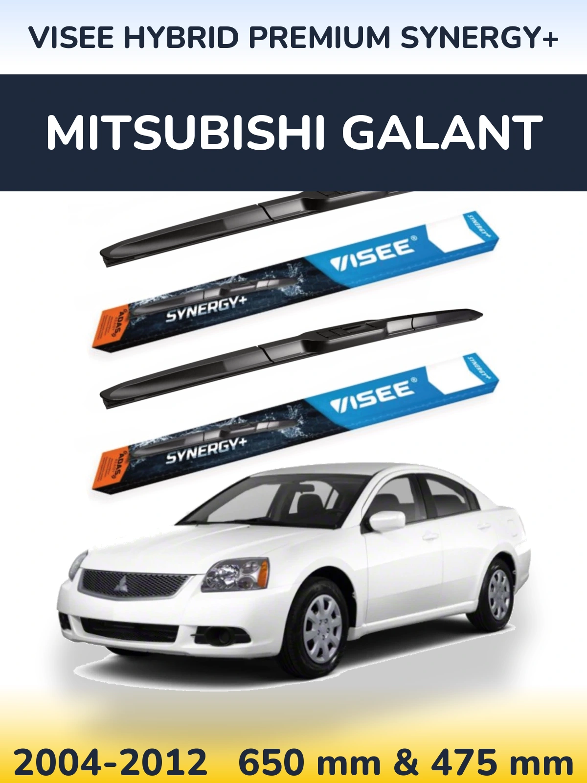 Front wiper blade set VISEE HYBRID PREMIUM SYNERGY+ 650 & 475 mm for Mitsubishi Galant 2004-2012