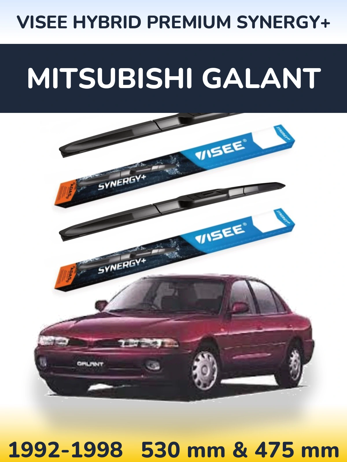 Front wiper blade set VISEE HYBRID PREMIUM SYNERGY+ 530 & 475 mm for Mitsubishi Galant 1992-1998