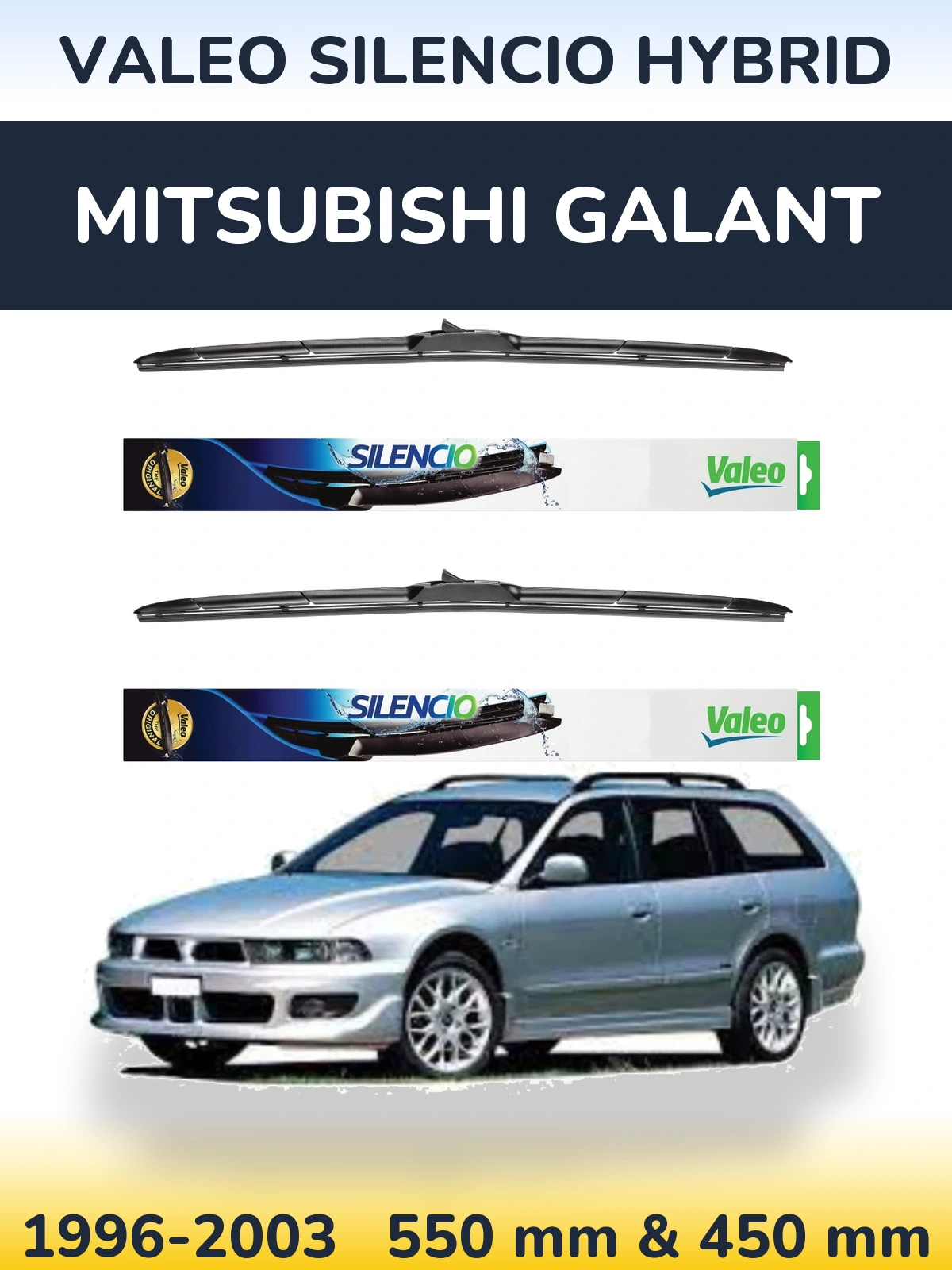 Komplet przednich wycieraczek Valeo Silencio Hybrid 550 & 450 mm do Mitsubishi Galant 1996-2003