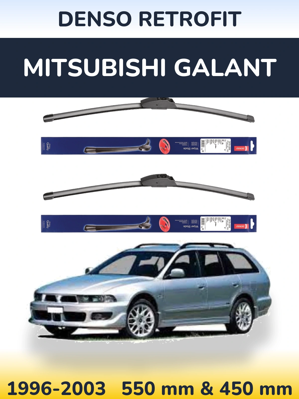 Front wiper blade set Denso Retrofit 550 & 450 mm for Mitsubishi Galant 1996-2003