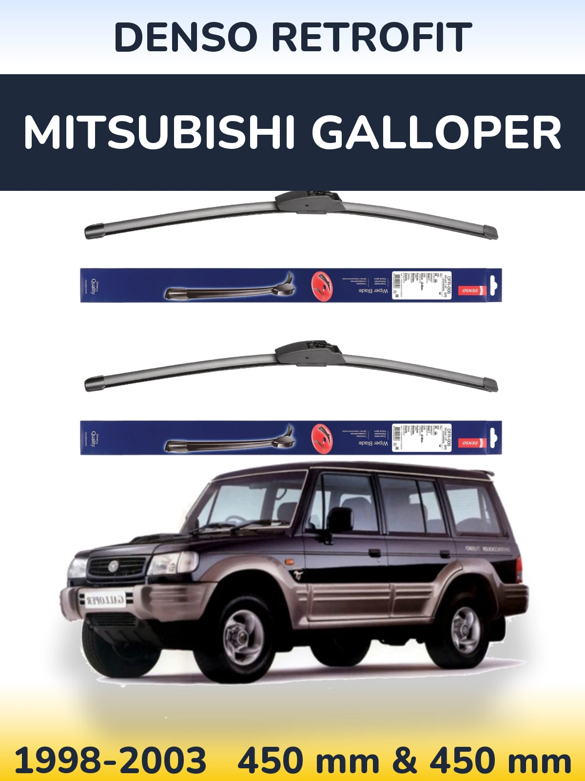 Front wiper blade set Denso Retrofit 450 & 450 mm for Mitsubishi Galloper 1998-2003
