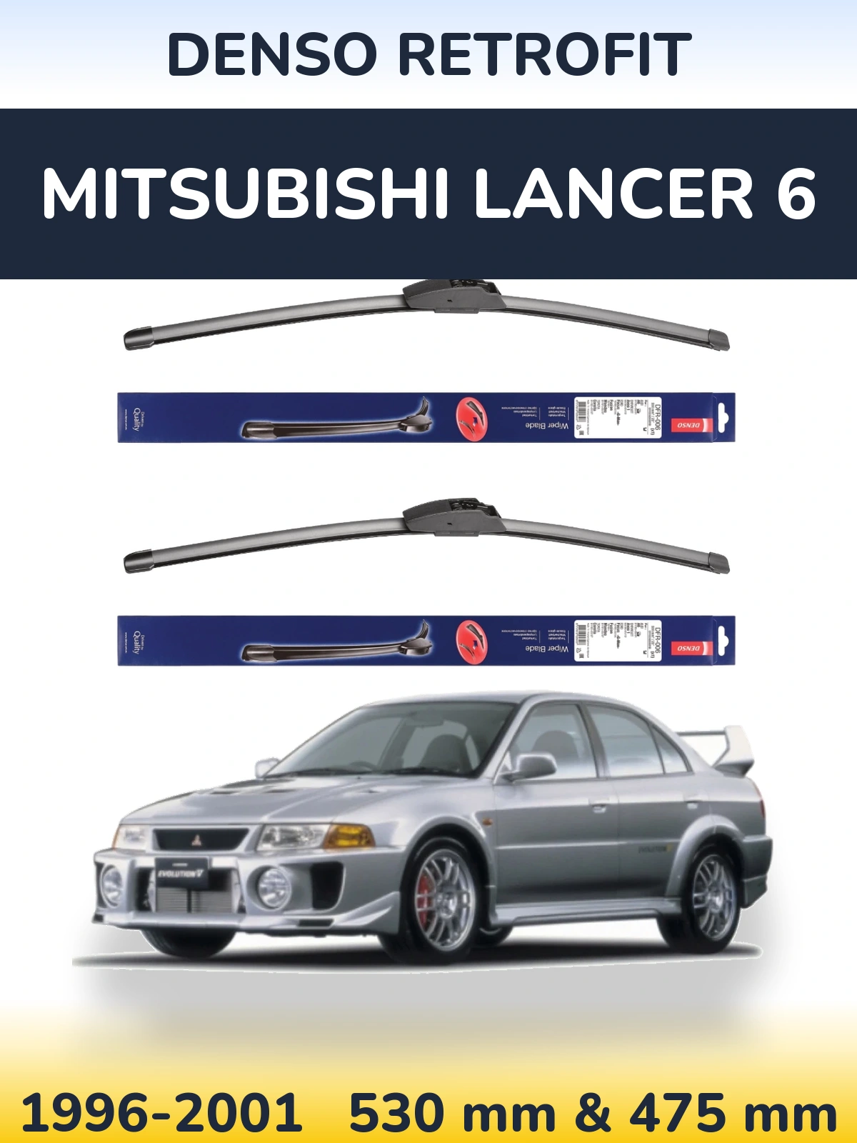 Komplet przednich wycieraczek Denso Retrofit 530 & 475 mm do Mitsubishi Lancer 6 1996-2001