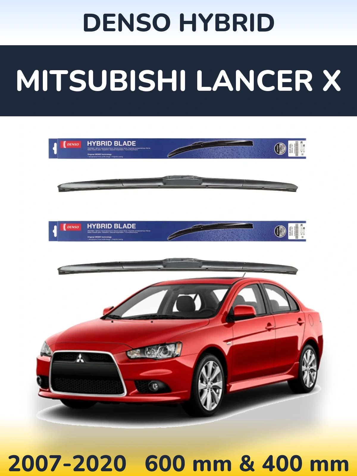 Komplet przednich wycieraczek Denso Hybrid 600 & 400 mm do Mitsubishi Lancer X 2007-2020