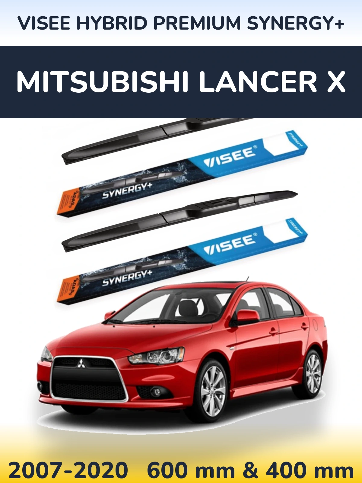 Front wiper blade set VISEE HYBRID PREMIUM SYNERGY+ 600 & 400 mm for Mitsubishi Lancer X 2007-2020