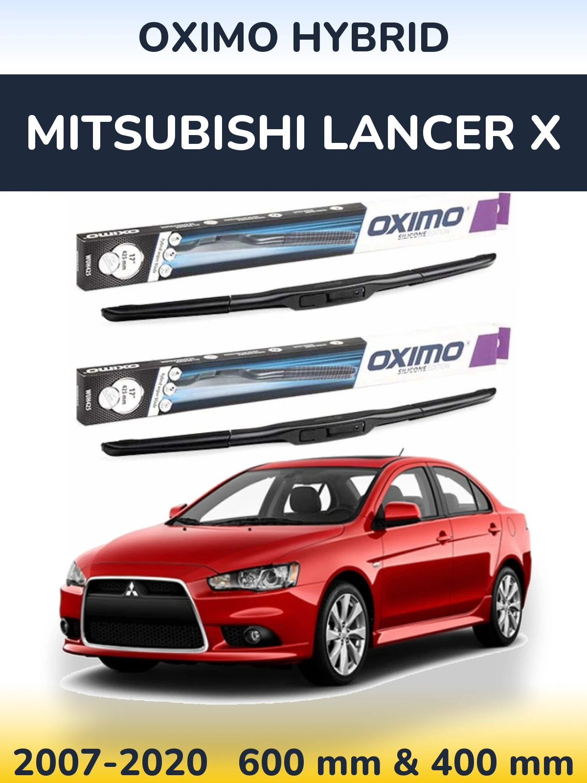 Front wiper blade set Oximo Hybrid 600 & 400 mm for Mitsubishi Lancer X 2007-2020