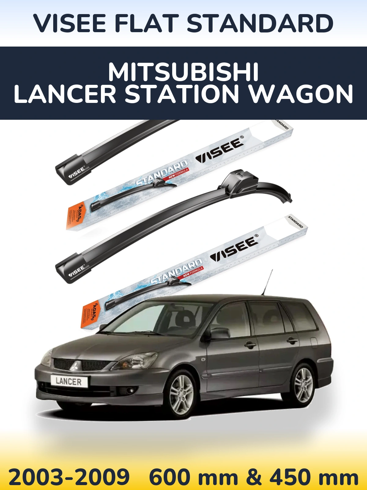 Komplet przednich wycieraczek VISEE FLAT STANDARD 600 & 450 mm do Mitsubishi Lancer Station Wagon 2003-2009