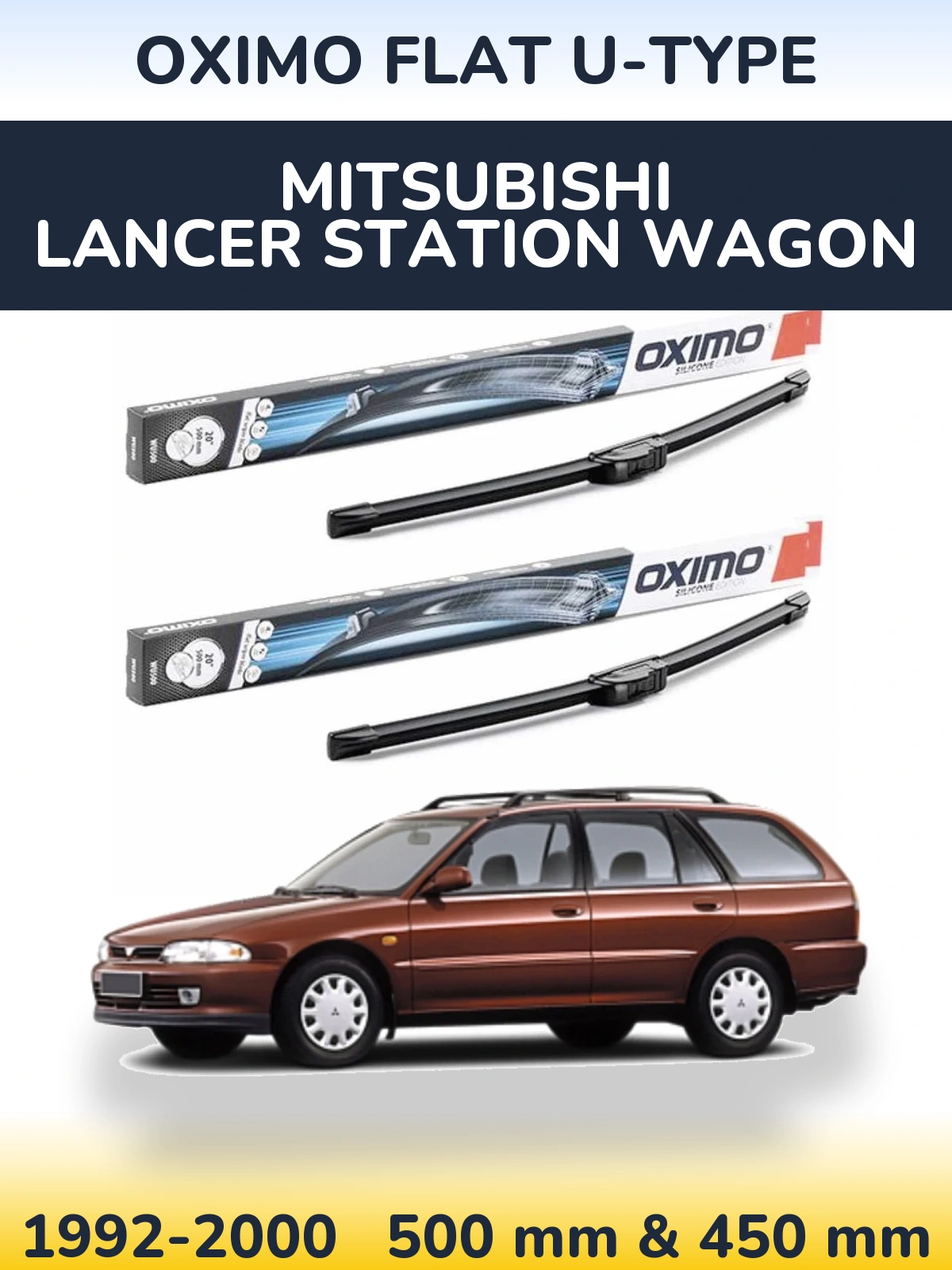 Комплект передних дворников Oximo Flat U-type 500 & 450 мм для Mitsubishi Lancer Station Wagon 1992-2000