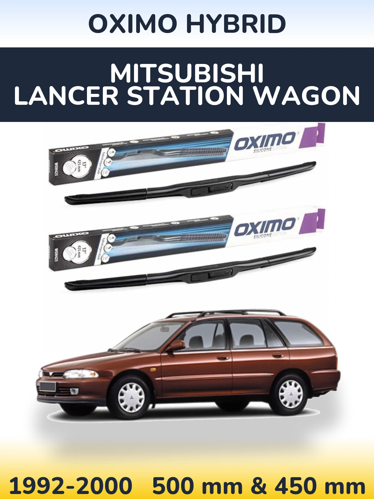 Комплект передніх щіток Oximo Hybrid 500 & 450 мм для Mitsubishi Lancer Station Wagon 1992-2000