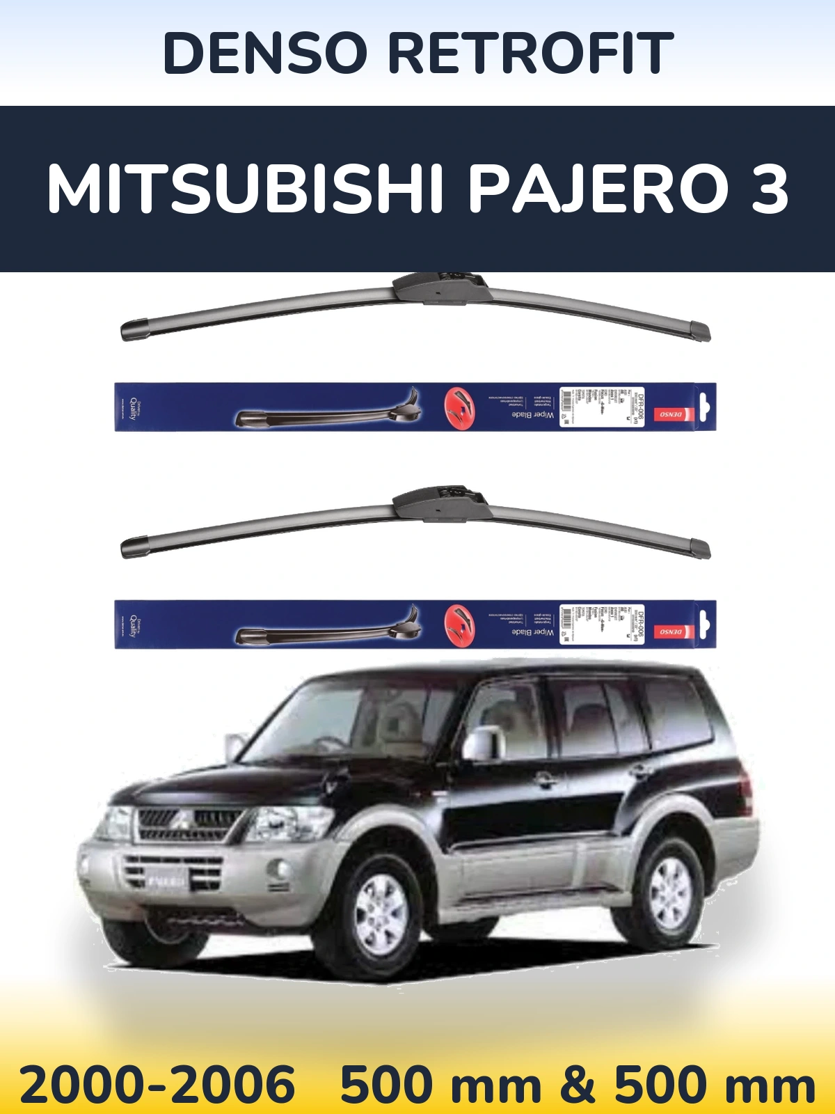Komplet przednich wycieraczek Denso Retrofit 500 & 500 mm do Mitsubishi Pajero 3 2000-2006