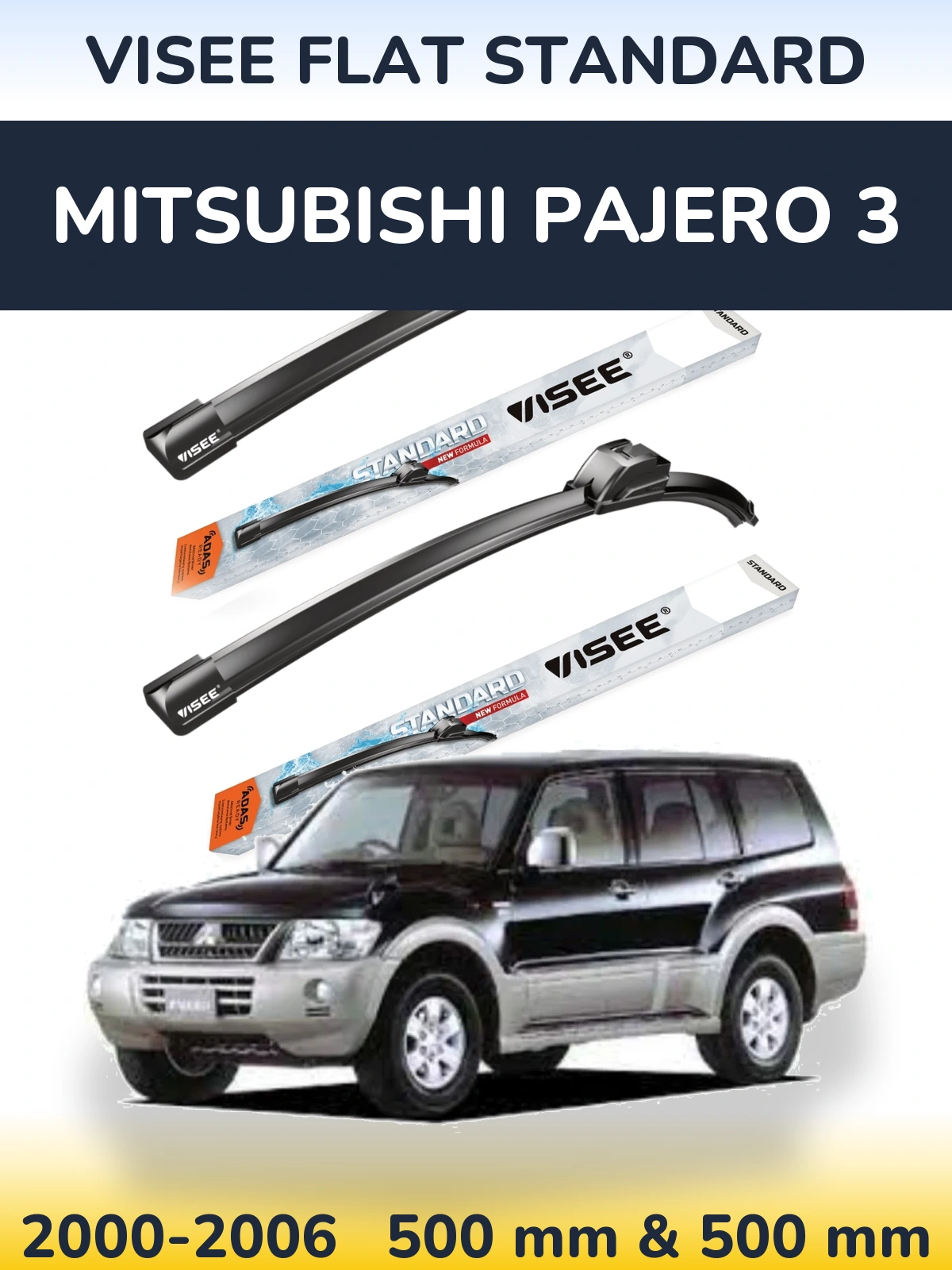 Komplet przednich wycieraczek VISEE FLAT STANDARD 500 & 500 mm do Mitsubishi Pajero 3 2000-2006