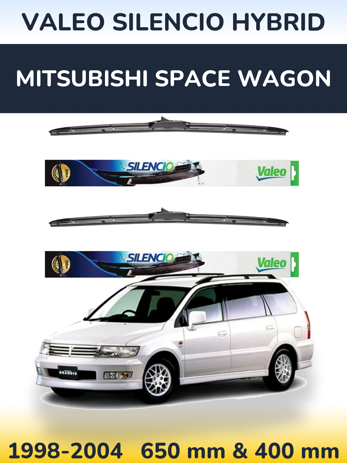 Komplet przednich wycieraczek Valeo Silencio Hybrid 650 & 400 mm do Mitsubishi Space Wagon 1998-2004