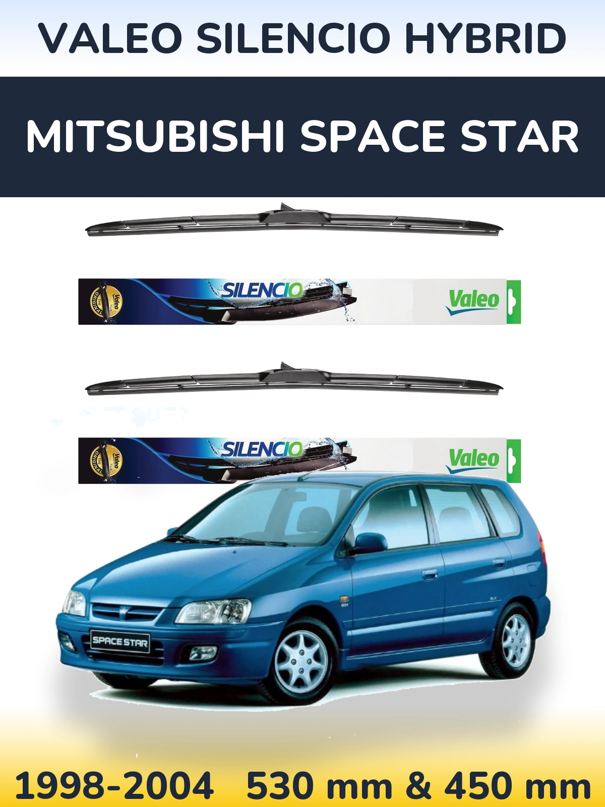 Комплект передних дворников Valeo Silencio Hybrid 530 & 450 мм для Mitsubishi Space Star 1998-2004