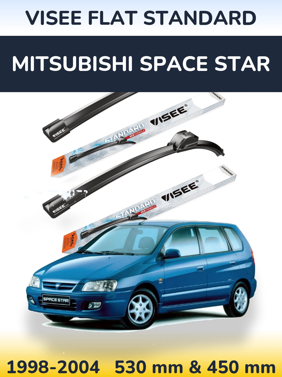 Комплект передних дворников VISEE FLAT STANDARD 530 & 450 мм для Mitsubishi Space Star 1998-2004