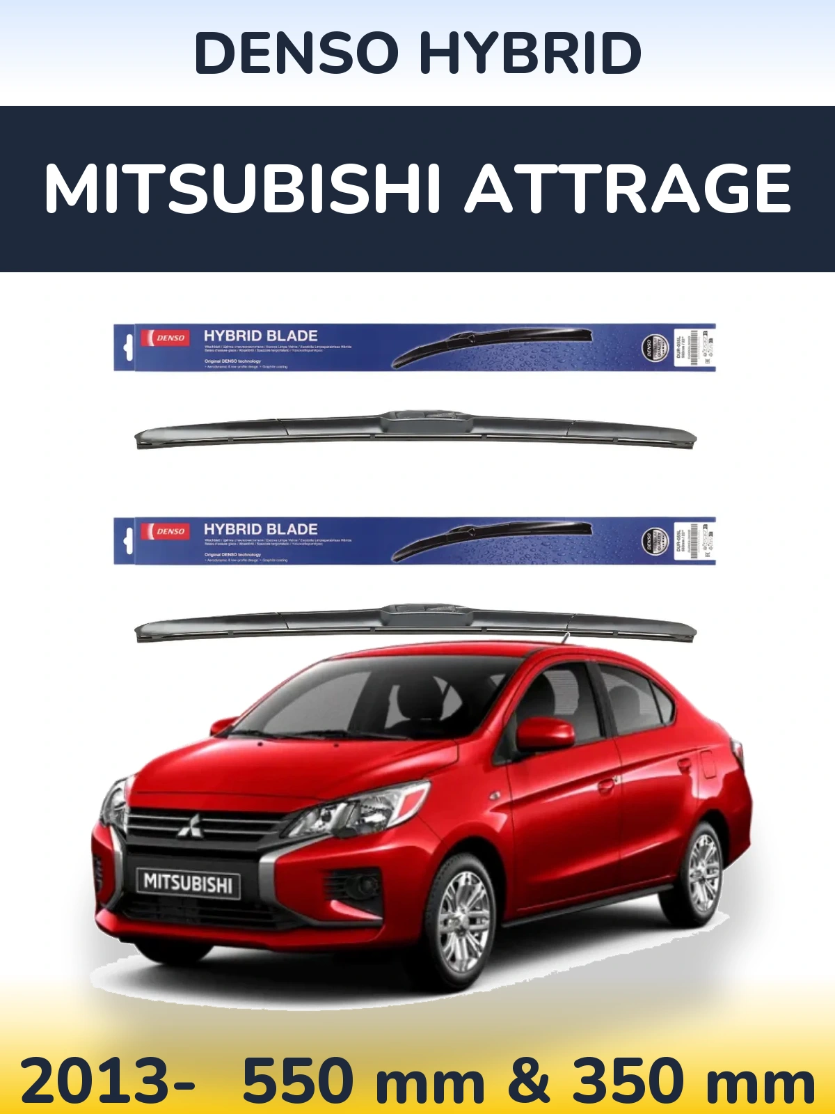 Komplet przednich wycieraczek Denso Hybrid 550 & 350 mm do Mitsubishi Attrage 2013-2026