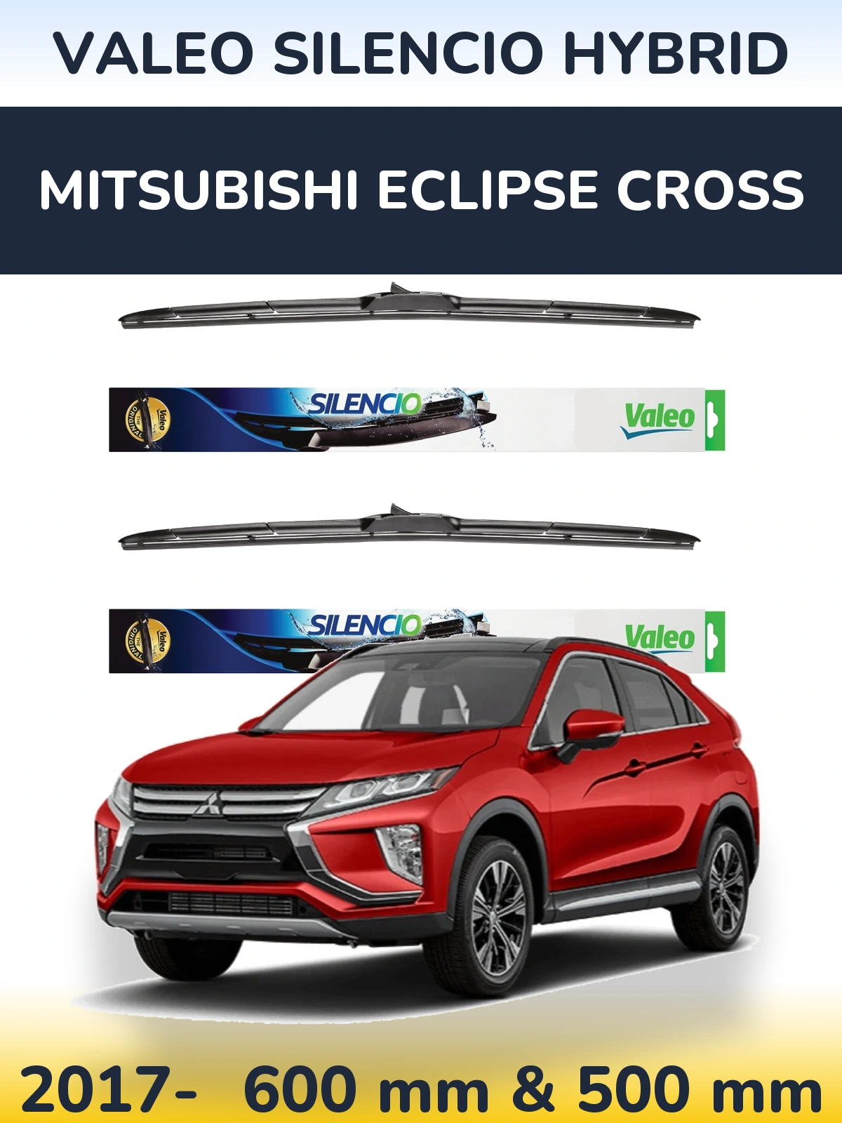Komplet przednich wycieraczek Valeo Silencio Hybrid 600 & 500 mm do Mitsubishi Eclipse Cross 2017-2026