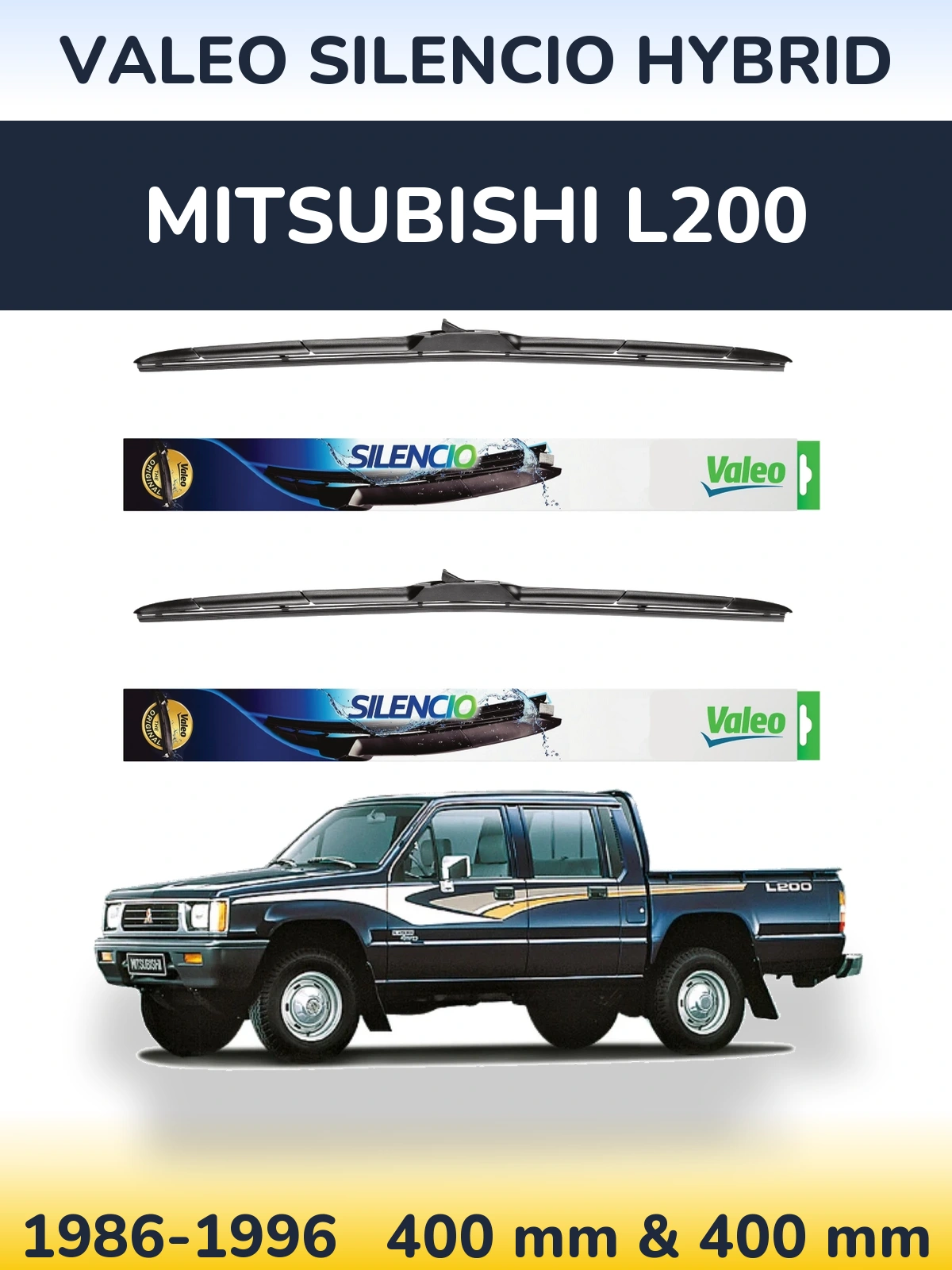 Комплект передних дворников Valeo Silencio Hybrid 400 & 400 мм для Mitsubishi L200 1986-1996