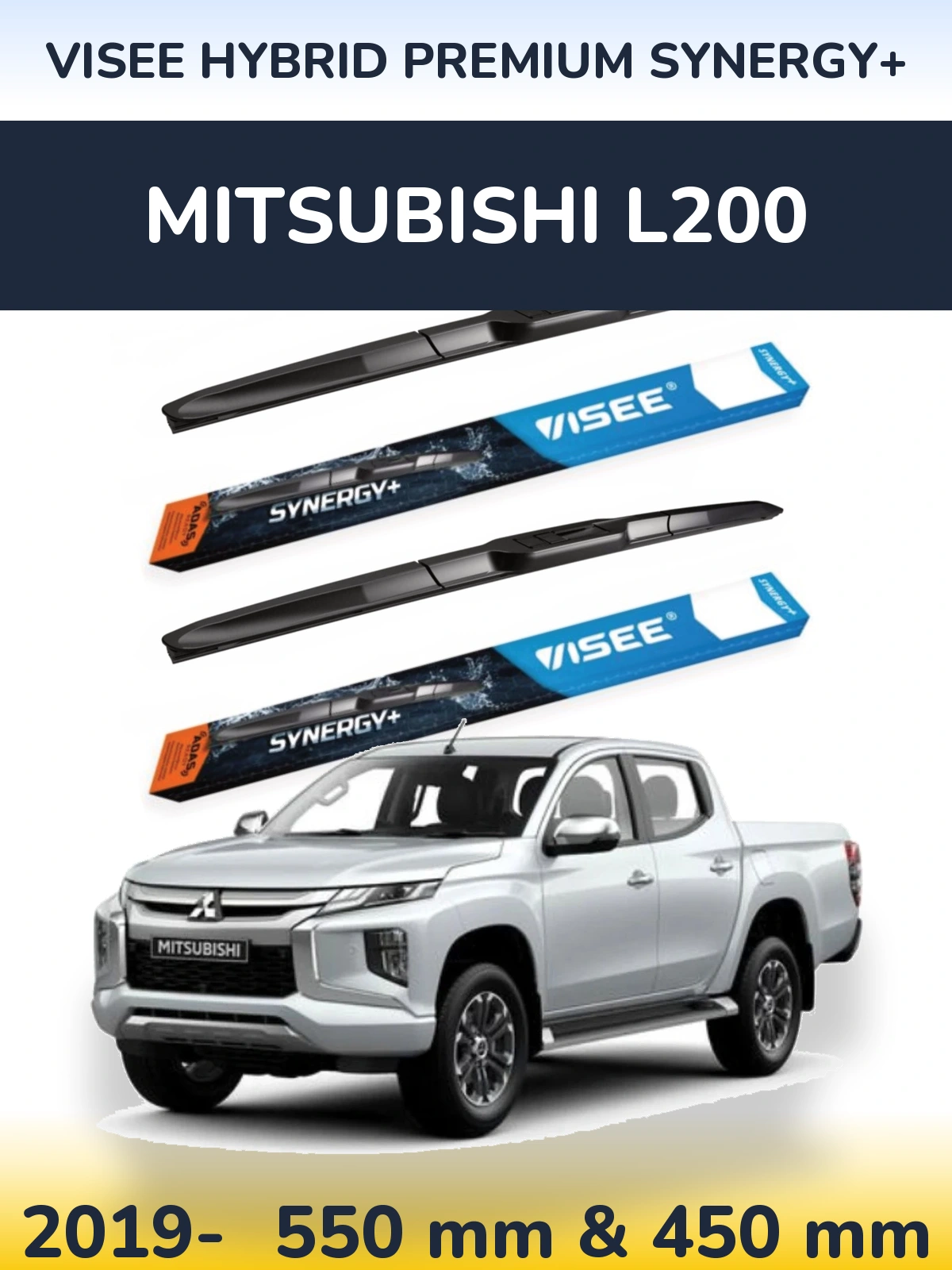 Komplet przednich wycieraczek VISEE HYBRID PREMIUM SYNERGY+ 550 & 450 mm do Mitsubishi L200 2019-2026