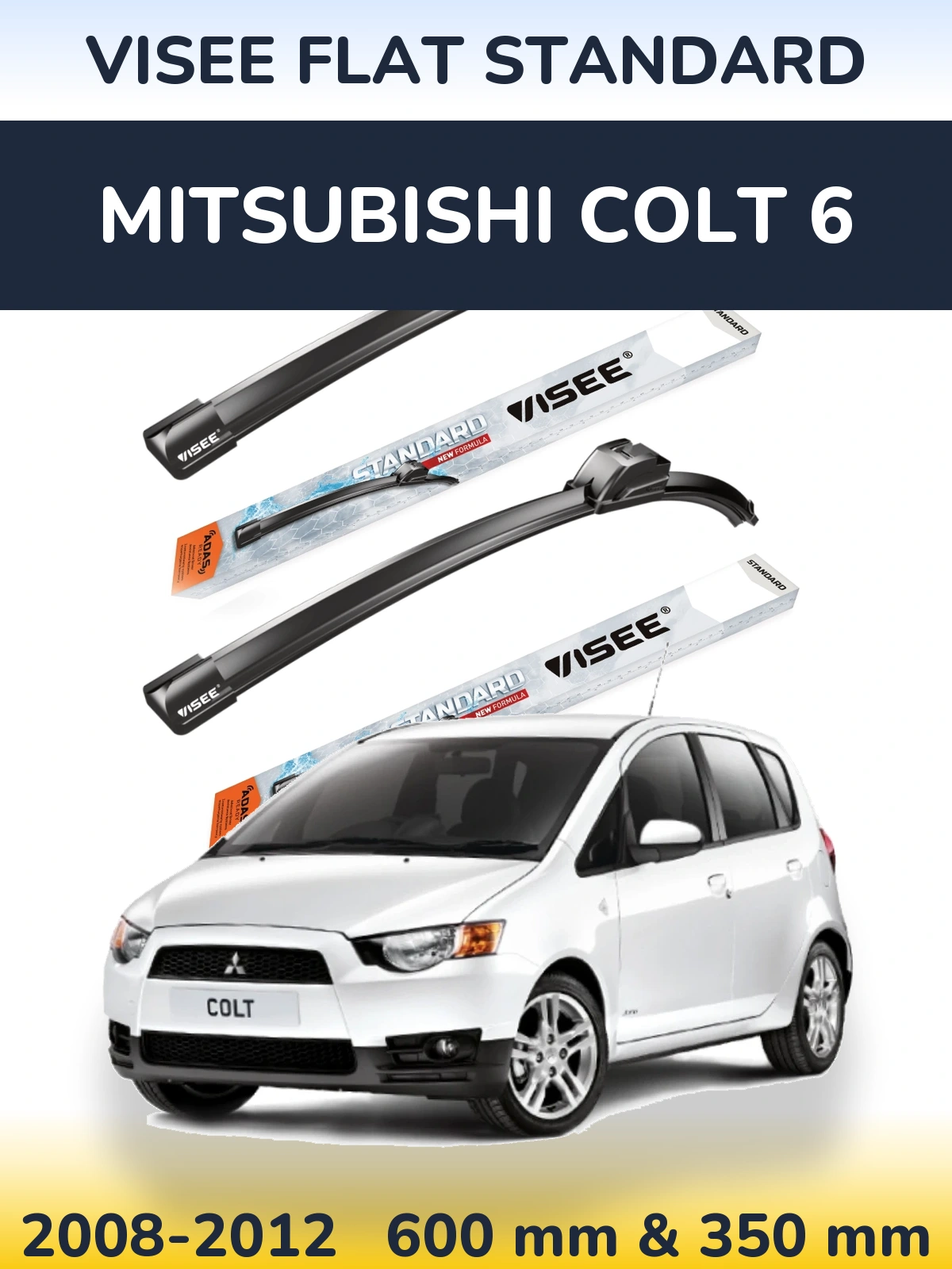 Комплект передних дворников VISEE FLAT STANDARD 600 & 350 мм для Mitsubishi Colt 6 2008-2012