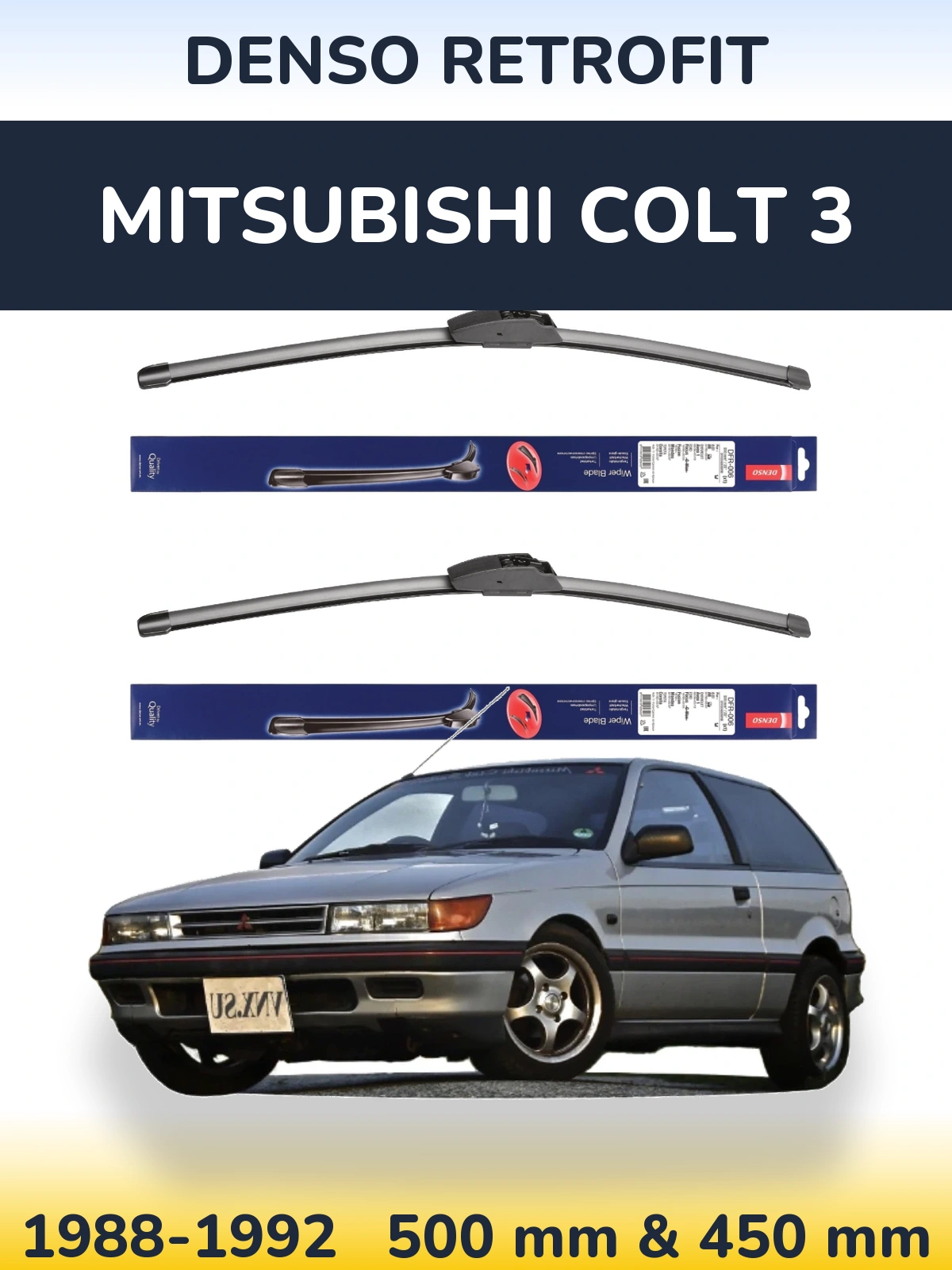 Комплект передніх щіток Denso Retrofit 500 & 450 мм для Mitsubishi Colt 3 1988-1992
