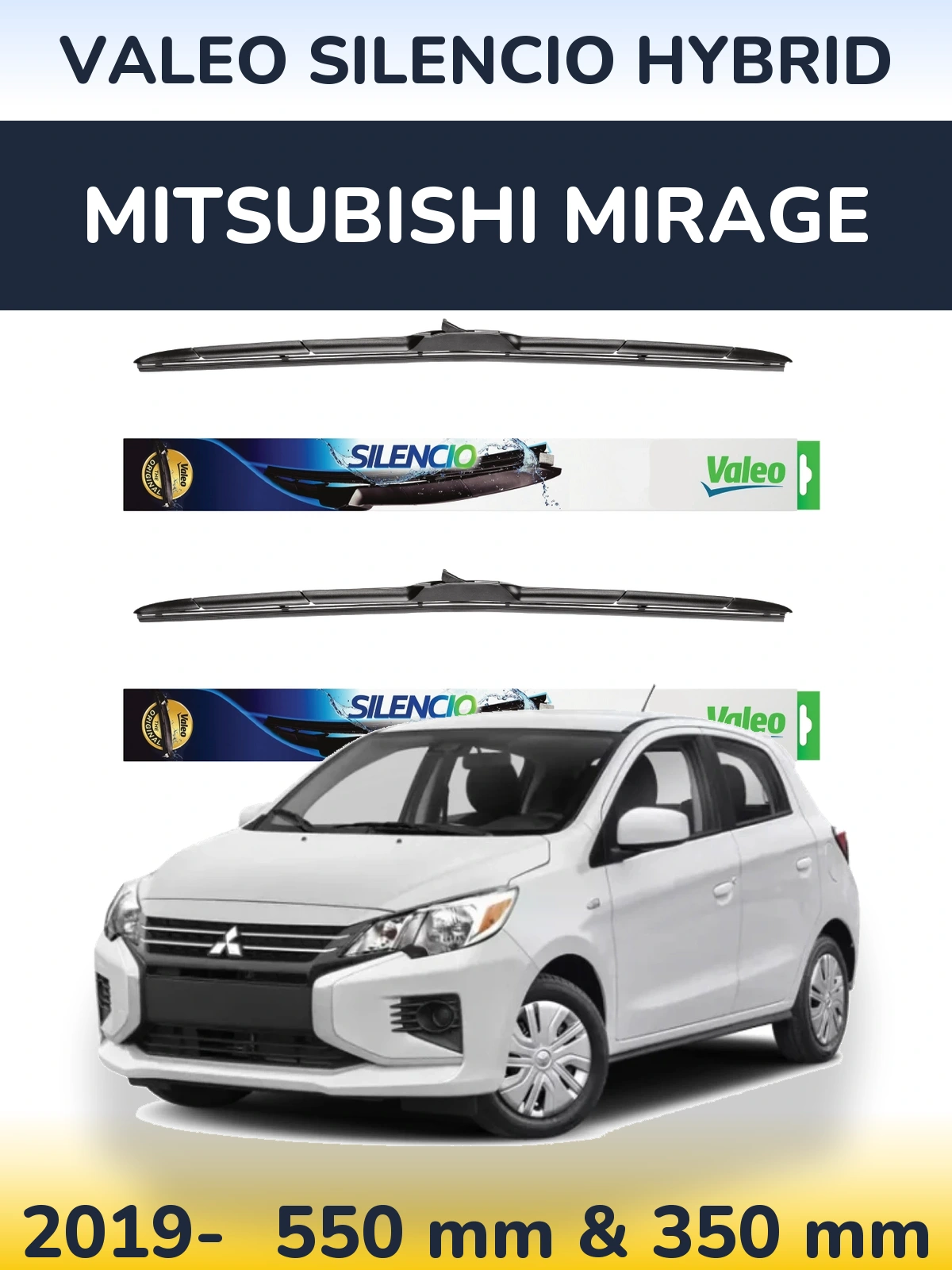 Front wiper blade set Valeo Silencio Hybrid 550 & 350 mm for Mitsubishi Mirage 2019-2026