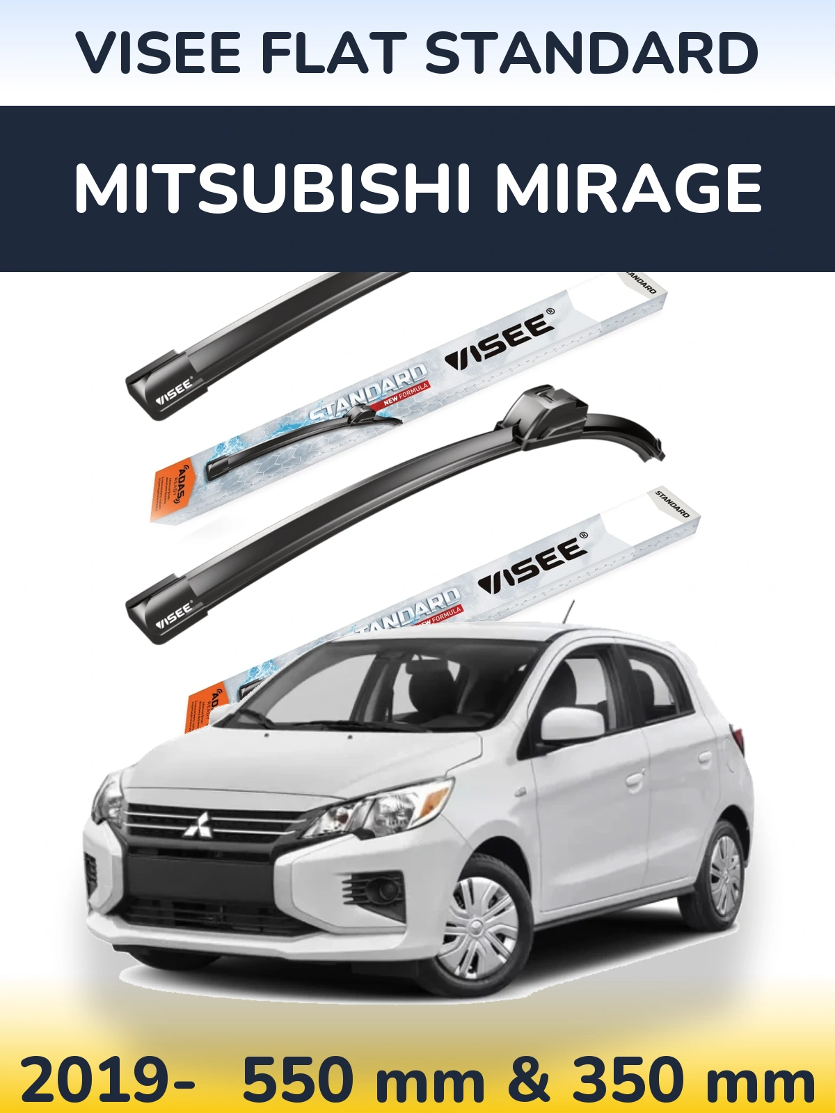 Komplet przednich wycieraczek VISEE FLAT STANDARD 550 & 350 mm do Mitsubishi Mirage 2019-2026