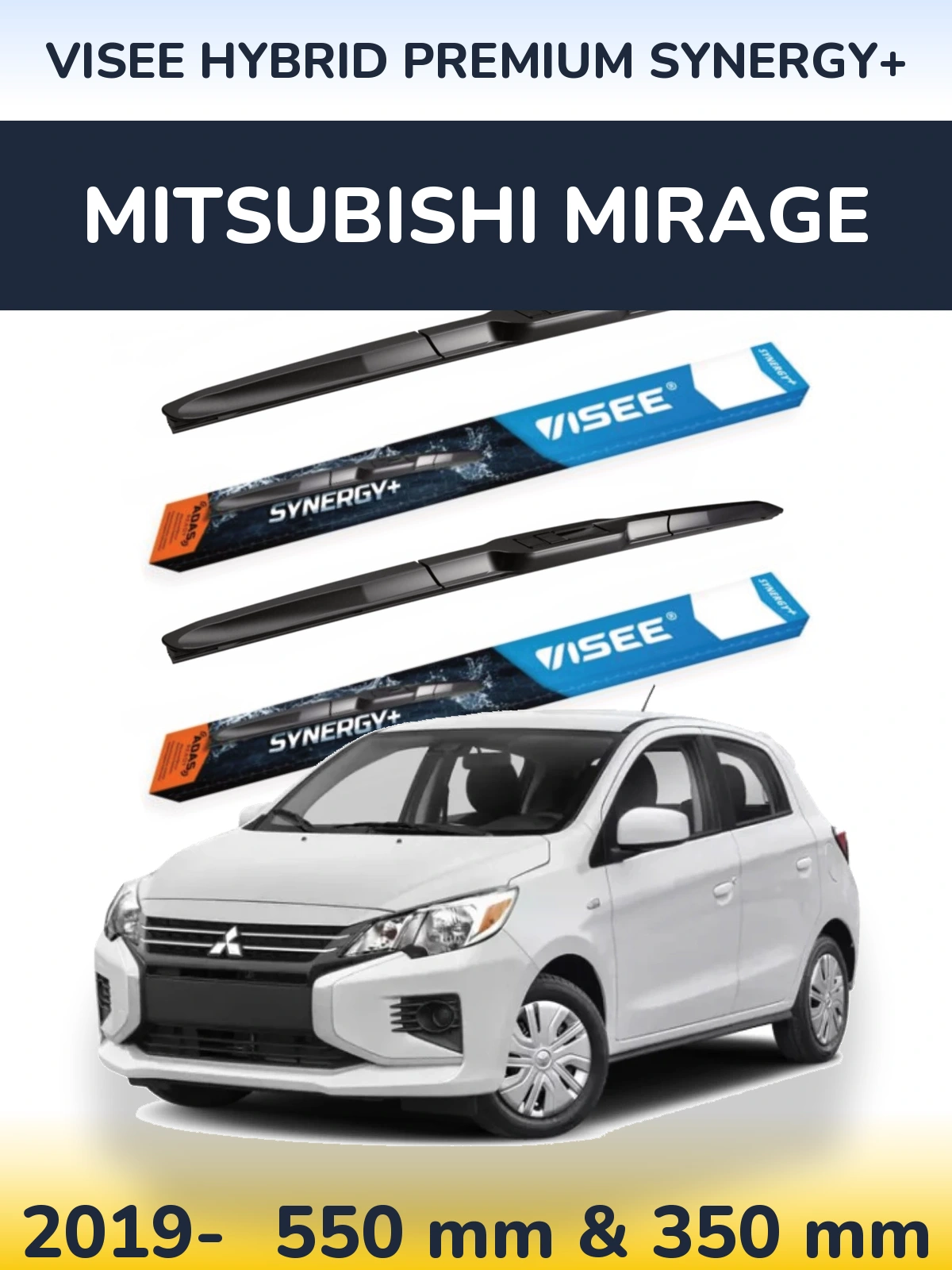 Комплект передніх щіток VISEE HYBRID PREMIUM SYNERGY+ 550 & 350 мм для Mitsubishi Mirage 2019-2026