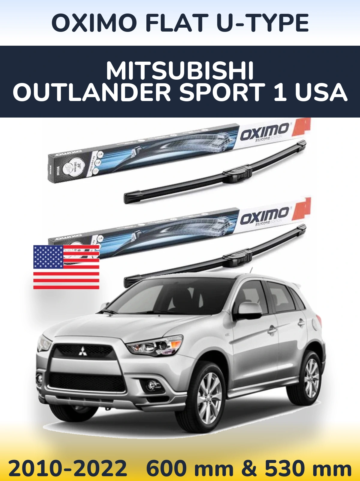 Комплект передних дворников Oximo Flat U-type 600 & 530 мм для Mitsubishi Outlander Sport 1 USA 2010-2022