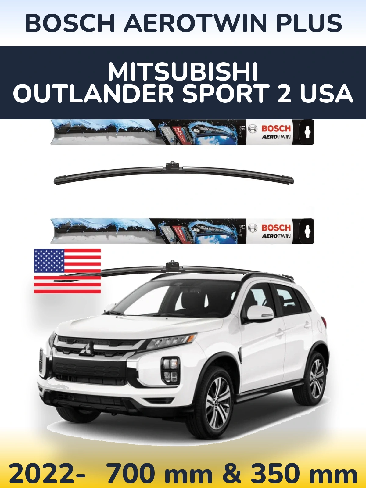Komplet przednich wycieraczek BOSCH AeroTwin Plus 700 & 350 mm do Mitsubishi Outlander Sport 2 USA 2022-2026
