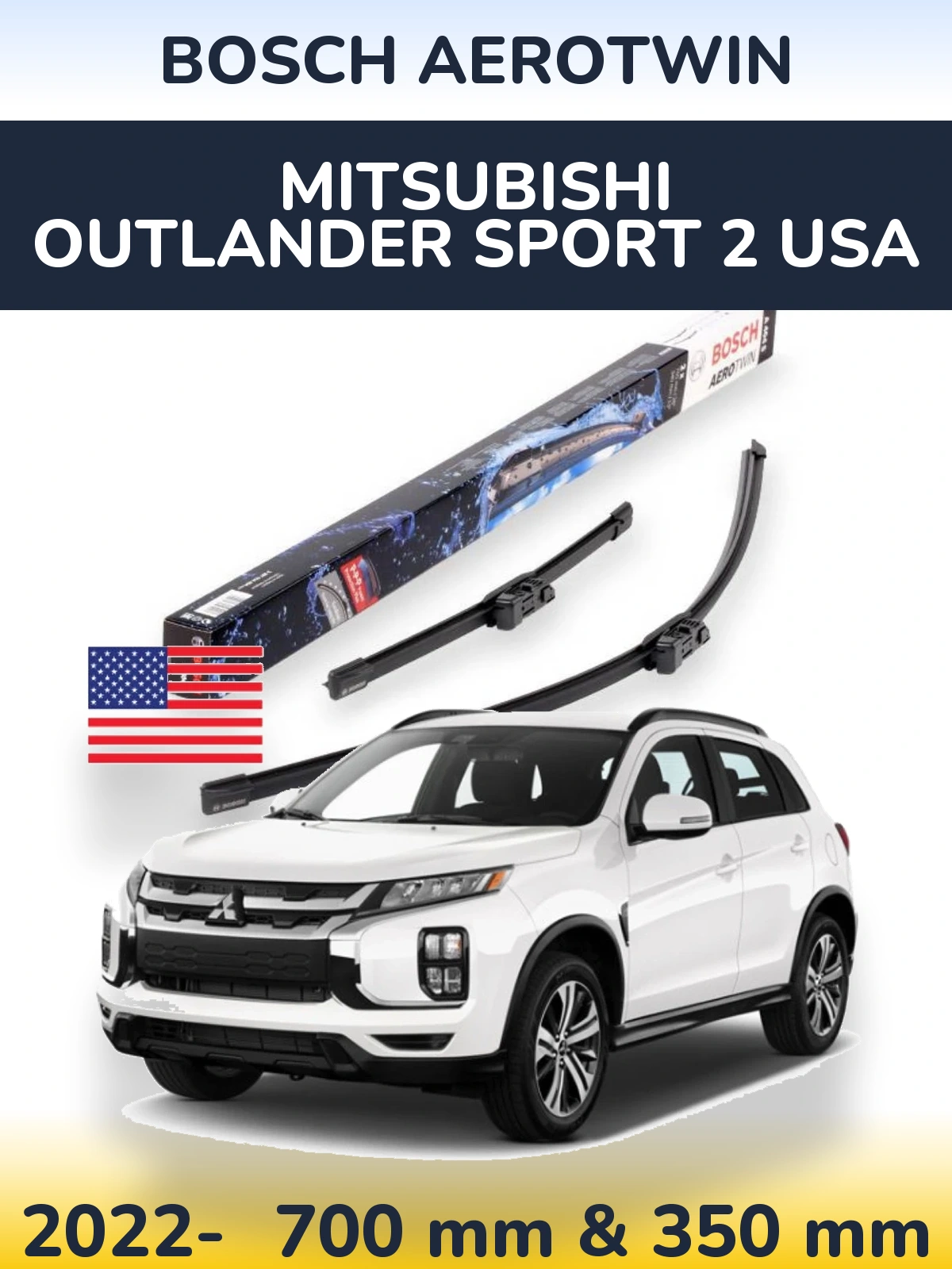 Front wiper blade set BOSCH AeroTwin 700 & 350 mm for Mitsubishi Outlander Sport 2 USA 2022-2026