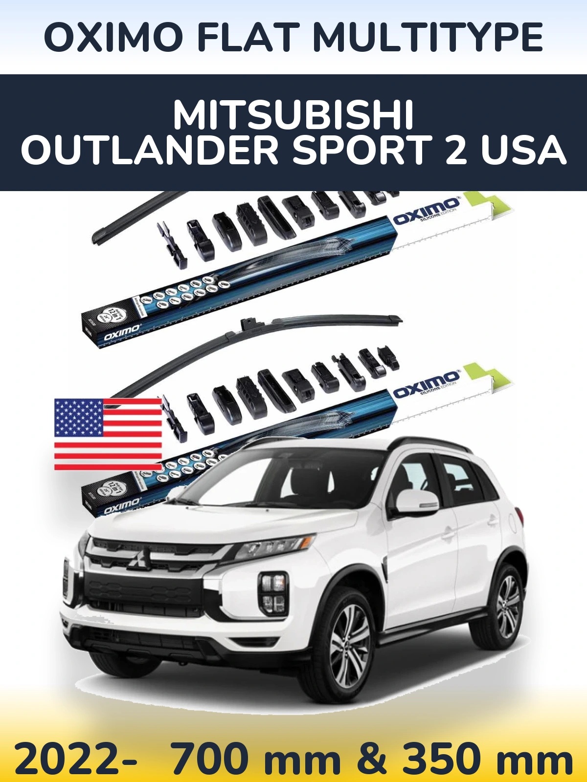 Komplet przednich wycieraczek Oximo Flat MultiType 700 & 350 mm do Mitsubishi Outlander Sport 2 USA 2022-2026
