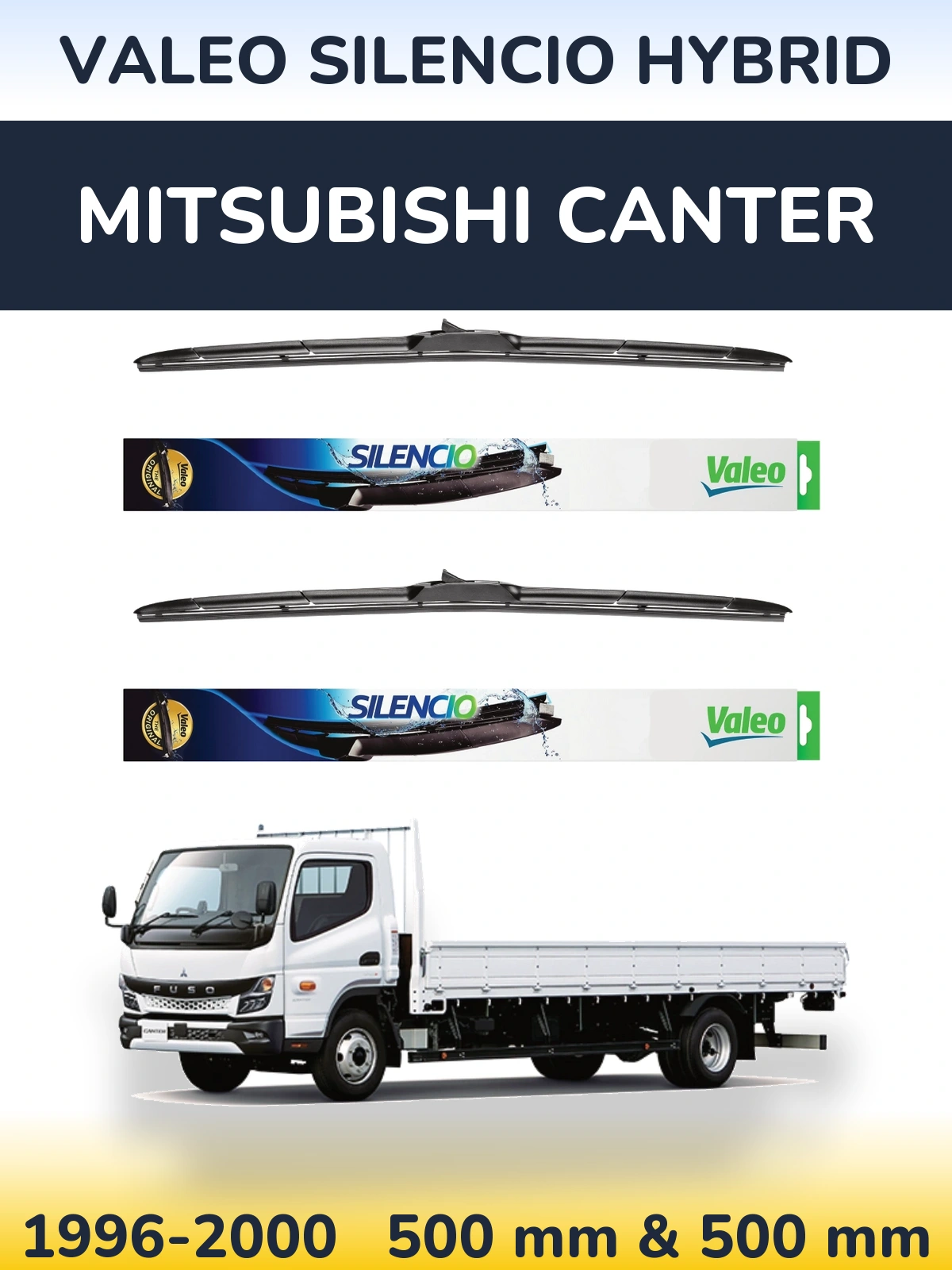 Front wiper blade set Valeo Silencio Hybrid 500 & 500 mm for Mitsubishi Canter 1996-2000