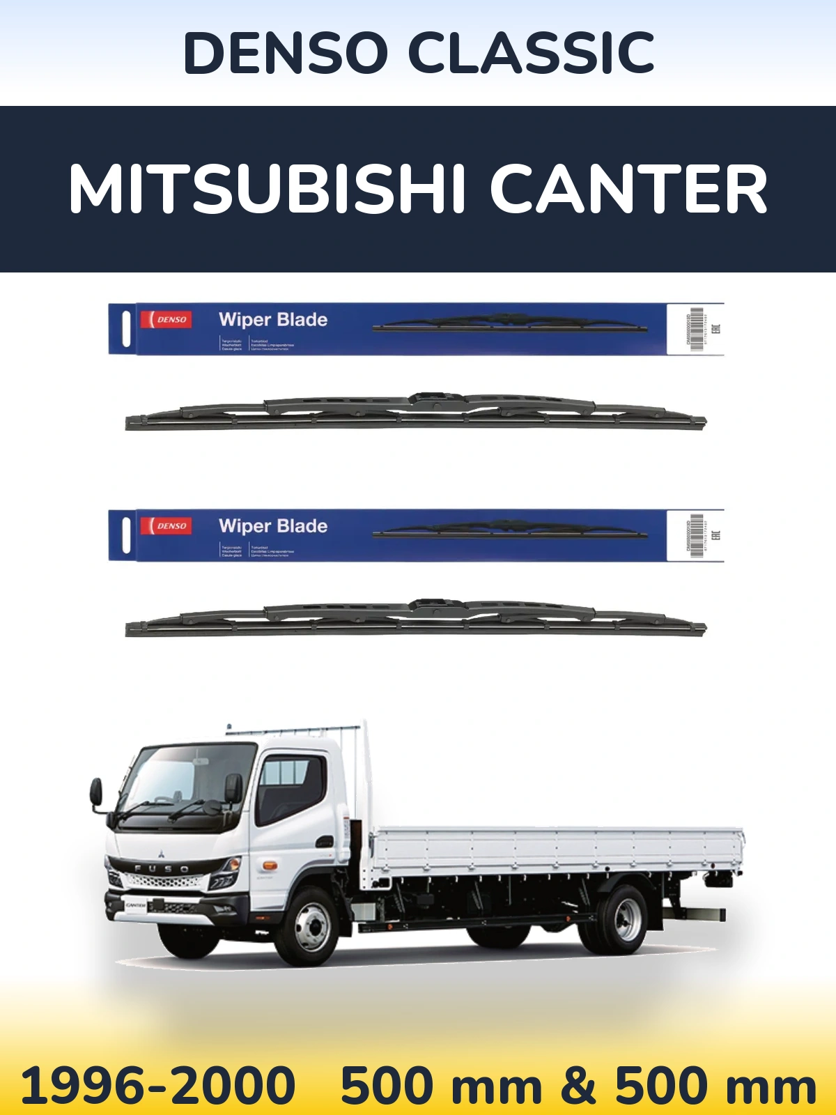 Front wiper blade set Denso Classic 500 & 500 mm for Mitsubishi Canter 1996-2000