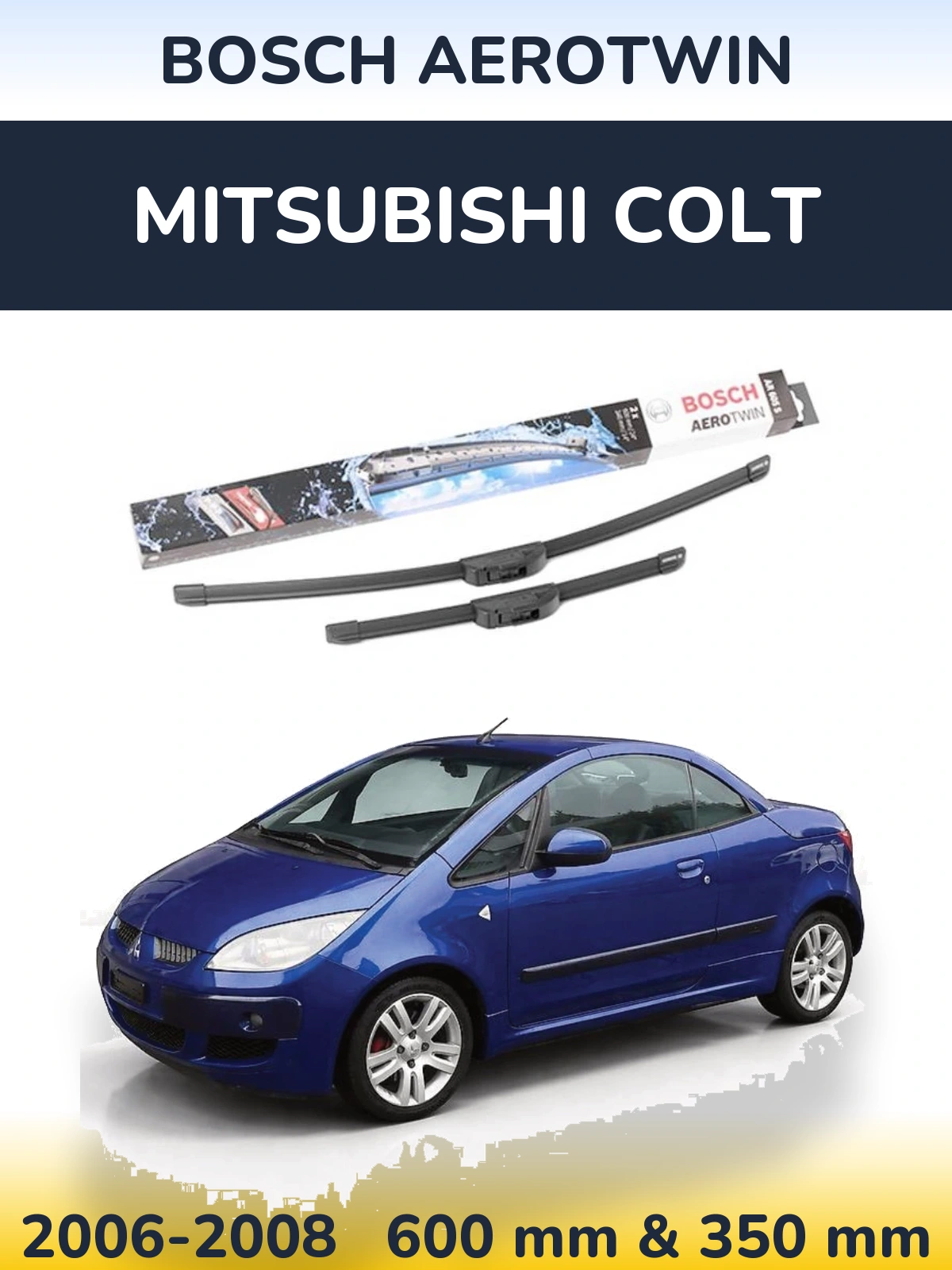 Комплект передних дворников BOSCH AeroTwin 600 & 350 мм для Mitsubishi Colt 2006-2008