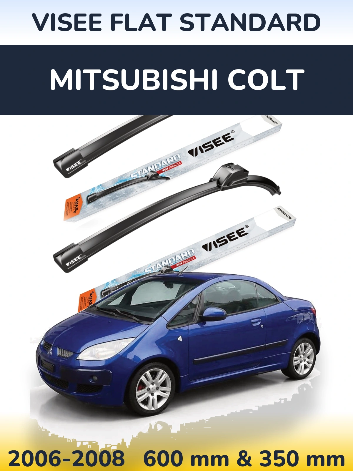 Комплект передних дворников VISEE FLAT STANDARD 600 & 350 мм для Mitsubishi Colt 2006-2008