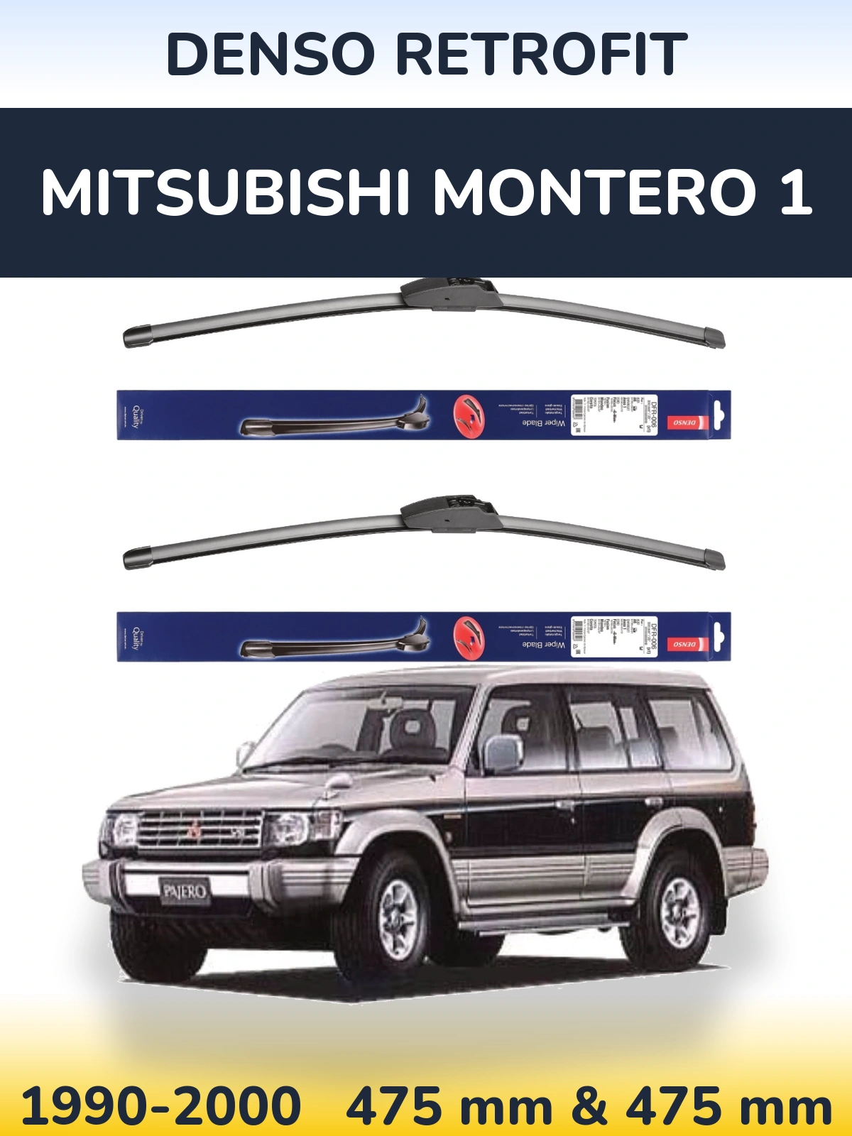 Front wiper blade set Denso Retrofit 475 & 475 mm for Mitsubishi Montero 1 1990-2000
