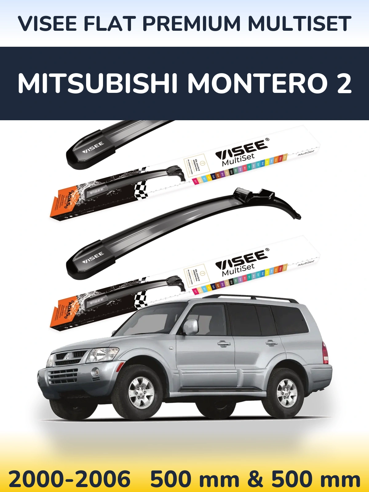 Komplet przednich wycieraczek VISEE FLAT PREMIUM MultiSet 500 & 500 mm do Mitsubishi Montero 2 2000-2006