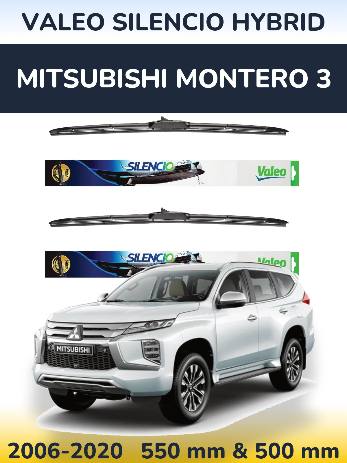 Front wiper blade set Valeo Silencio Hybrid 550 & 500 mm for Mitsubishi Montero 3 2006-2020