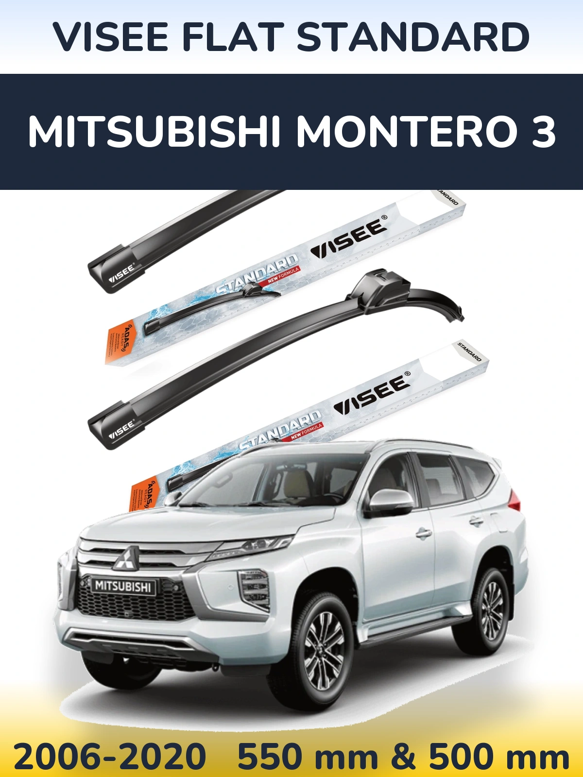 Komplet przednich wycieraczek VISEE FLAT STANDARD 550 & 500 mm do Mitsubishi Montero 3 2006-2020