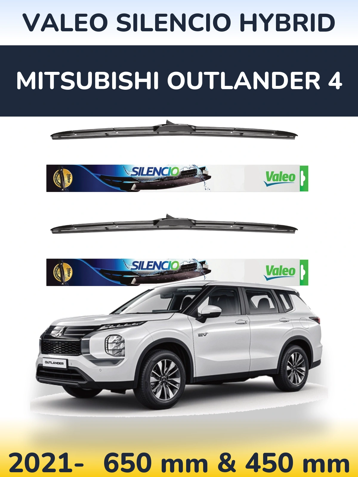 Komplet przednich wycieraczek Valeo Silencio Hybrid 650 & 450 mm do Mitsubishi Outlander 4 2021-2026