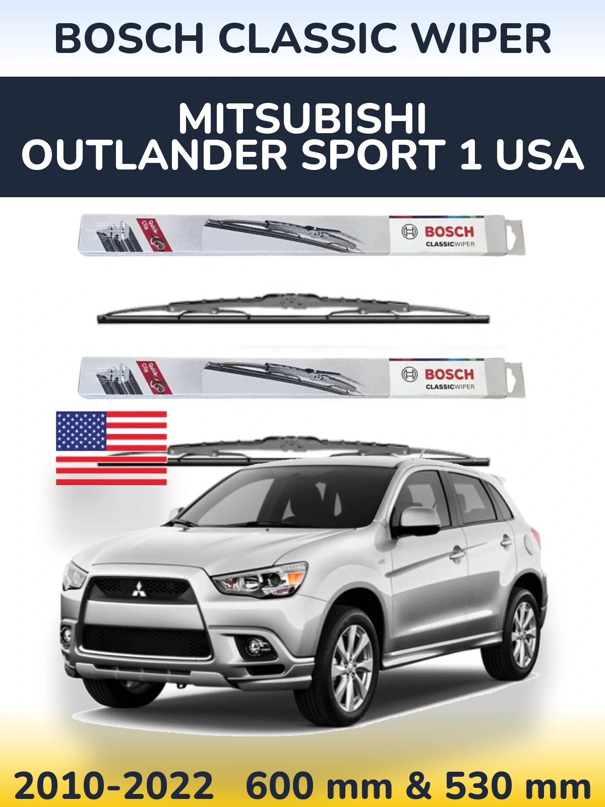 Комплект передних дворников BOSCH Classic Wiper 600 & 530 мм для Mitsubishi Outlander Sport 1 USA 2010-2022